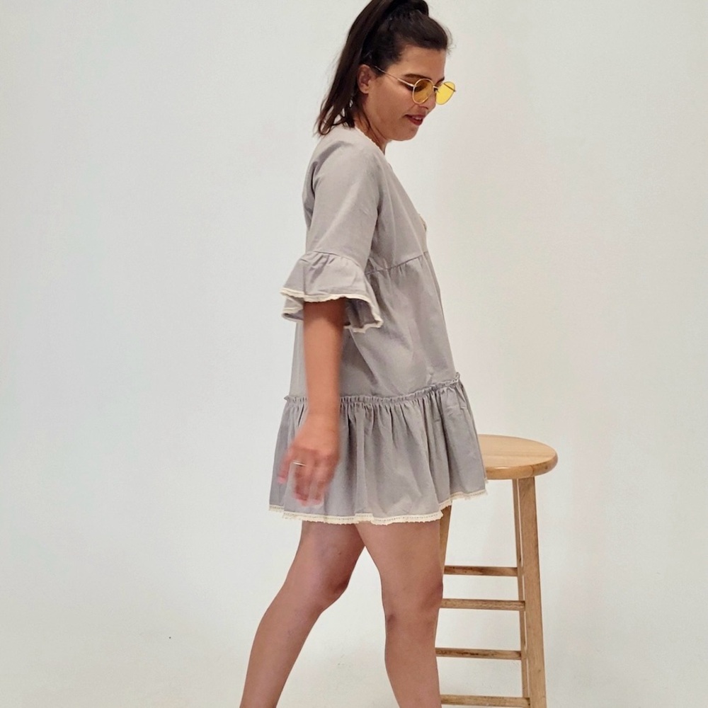 Organic Cotton Maternity Tunic Dress with Cotton Lace Trim- Non-toxic, Comfy - Picture 8 of 10